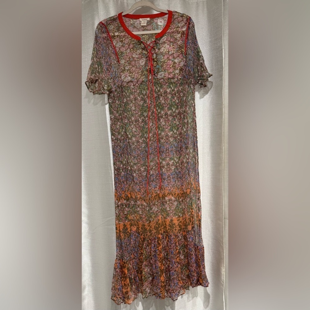 Sundance Boho Floral Mesh Sheer Maxi Dress Women's Size Large - Picture 2 of 8